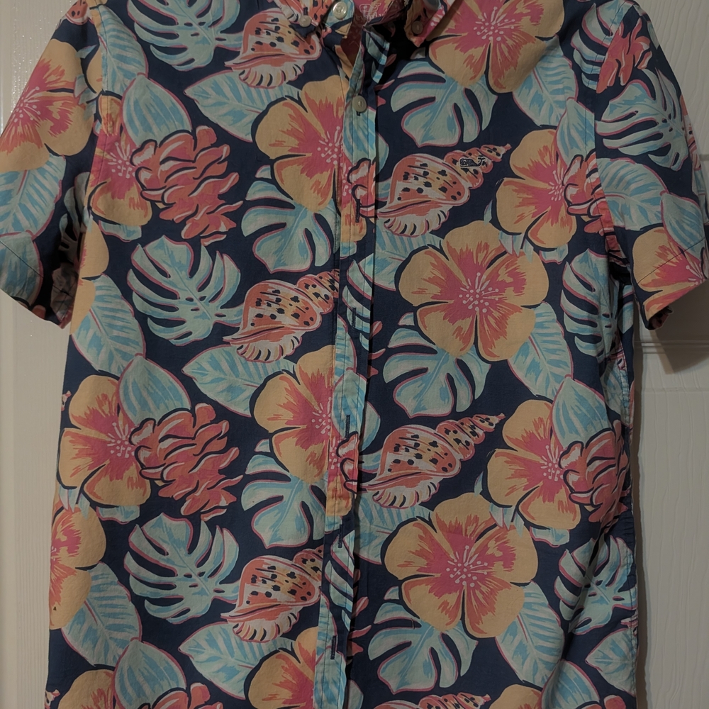 Vineyard Vines Boy's Floral Button Down Shirt - Pink and Blue